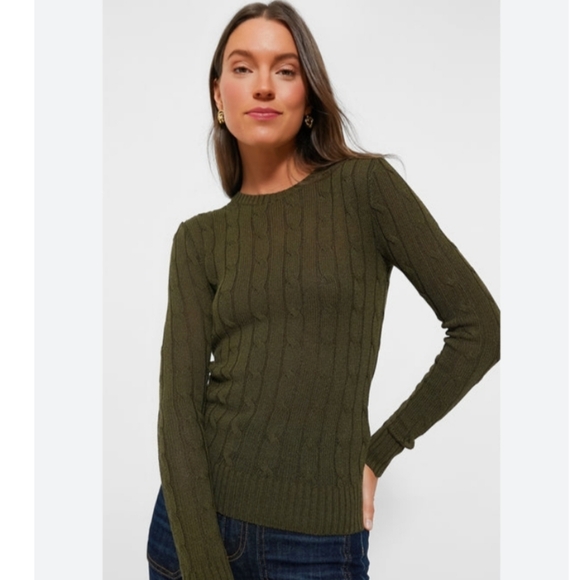 Polo Ralph Lauren Cable Knit Cotton Blend Crew Neck Sweater In Canopy Olive S - Picture 3 of 12